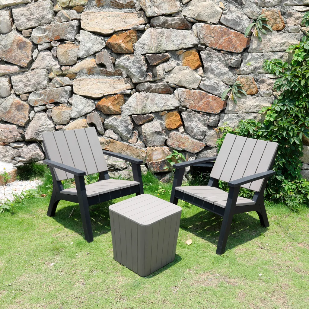 Outdoor furniture set in a garden setting