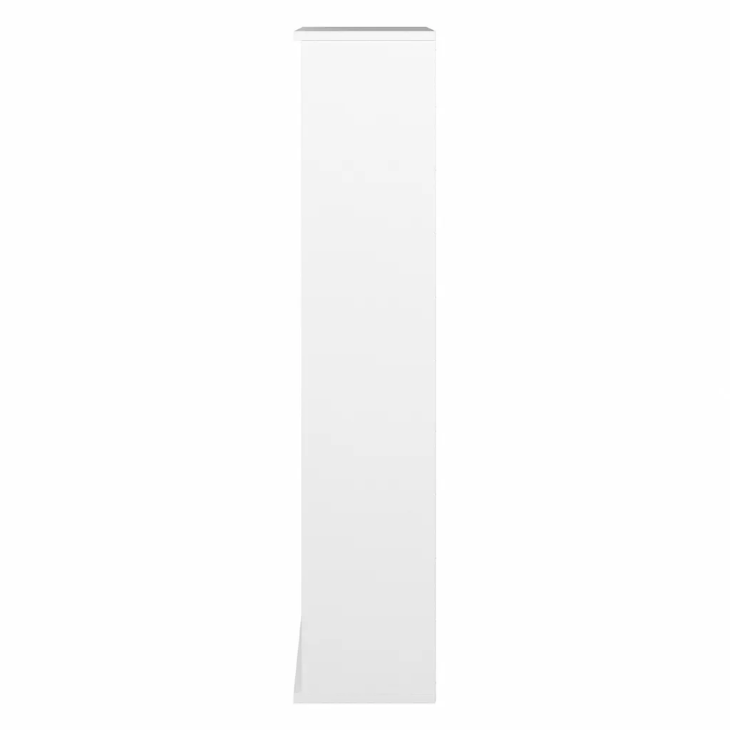 Side view of a white bookshelf