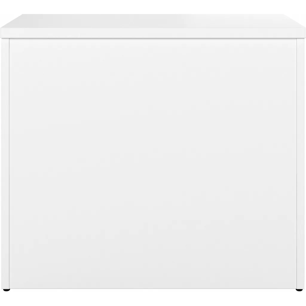 White cabinet with two drawers, one shelf, and one locked cabinet from the back
