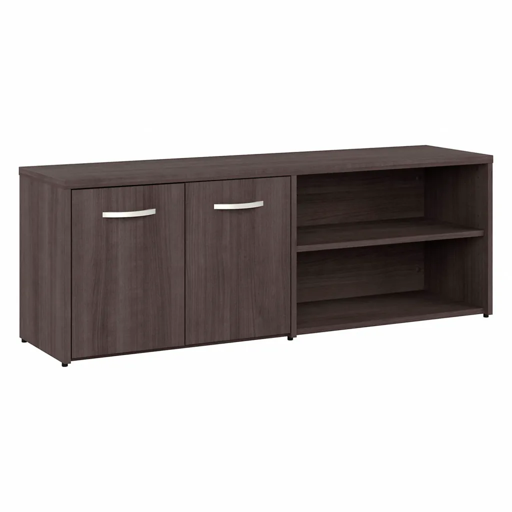 Brown wooden cabinet with two doors and two shelves