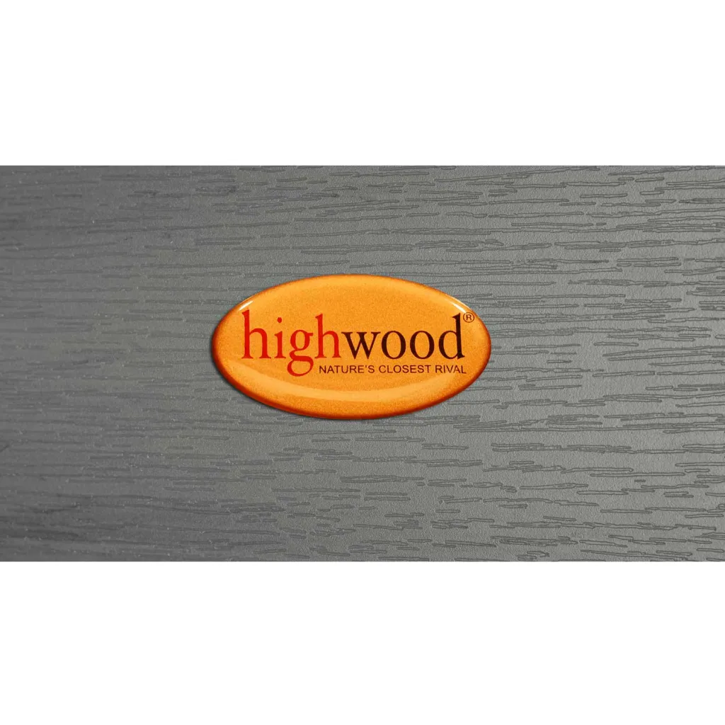 An orange logo on a gray wooden surface that reads 'highwood NATURE'S CLOSEST RIVAL'.