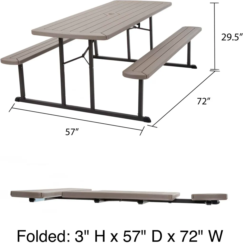 Detailed view of folding picnic table with dimensions