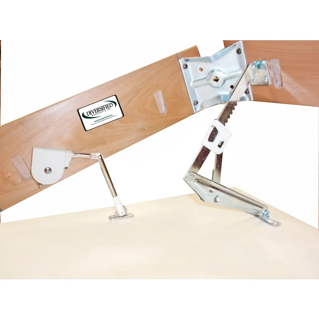 A close-up of the drafting table's metal mechanism