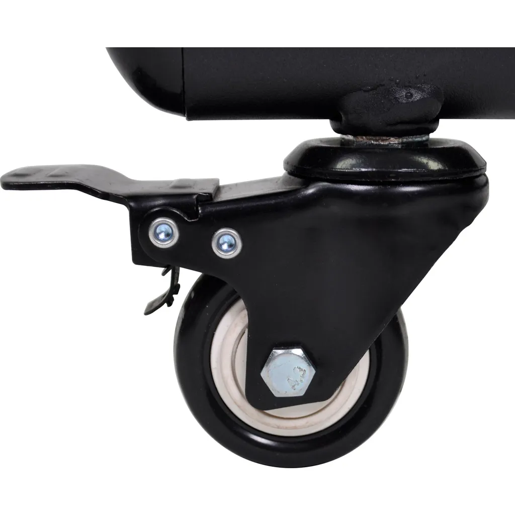 Close-up of the TV stand's wheel and caster