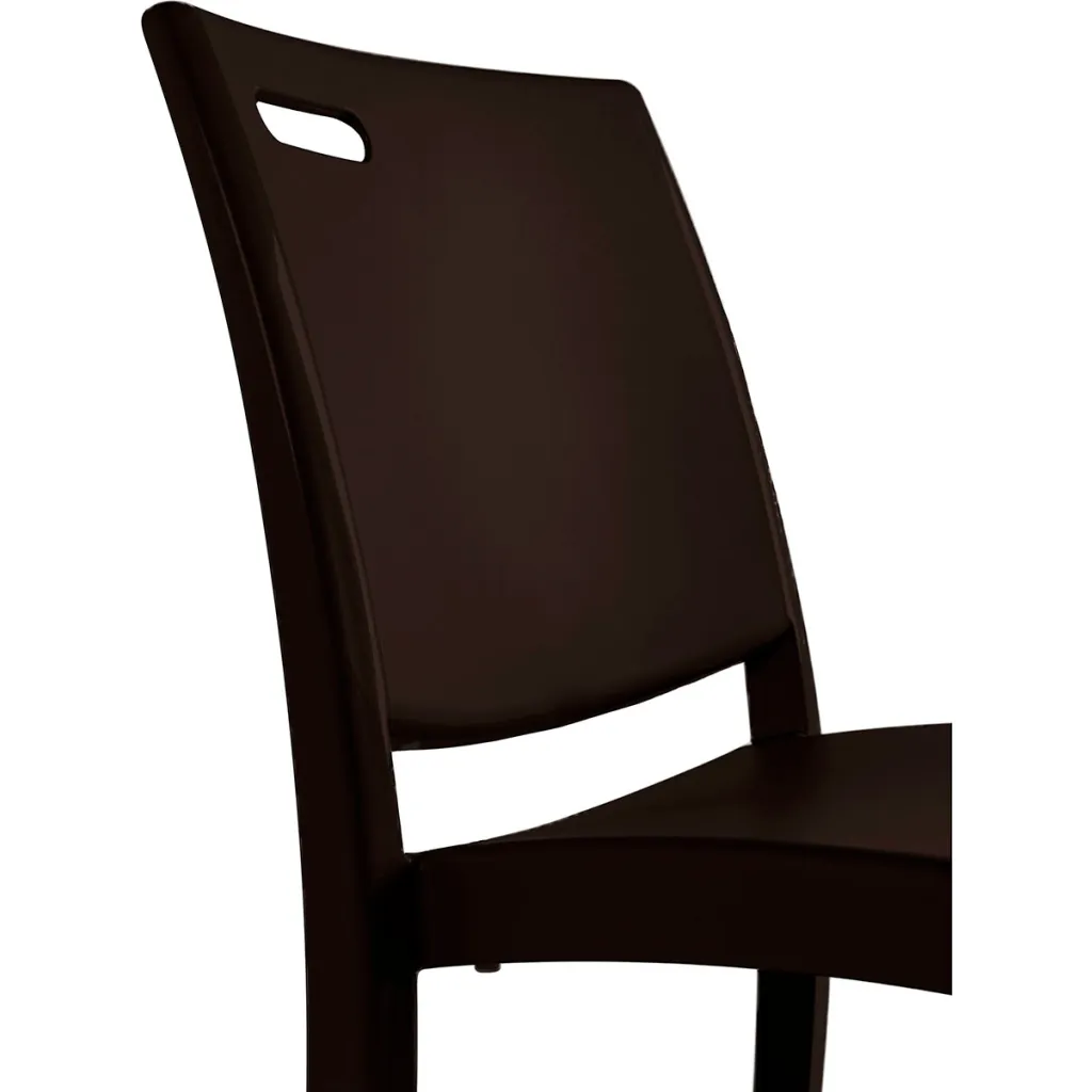 Brown plastic chair with hole in back