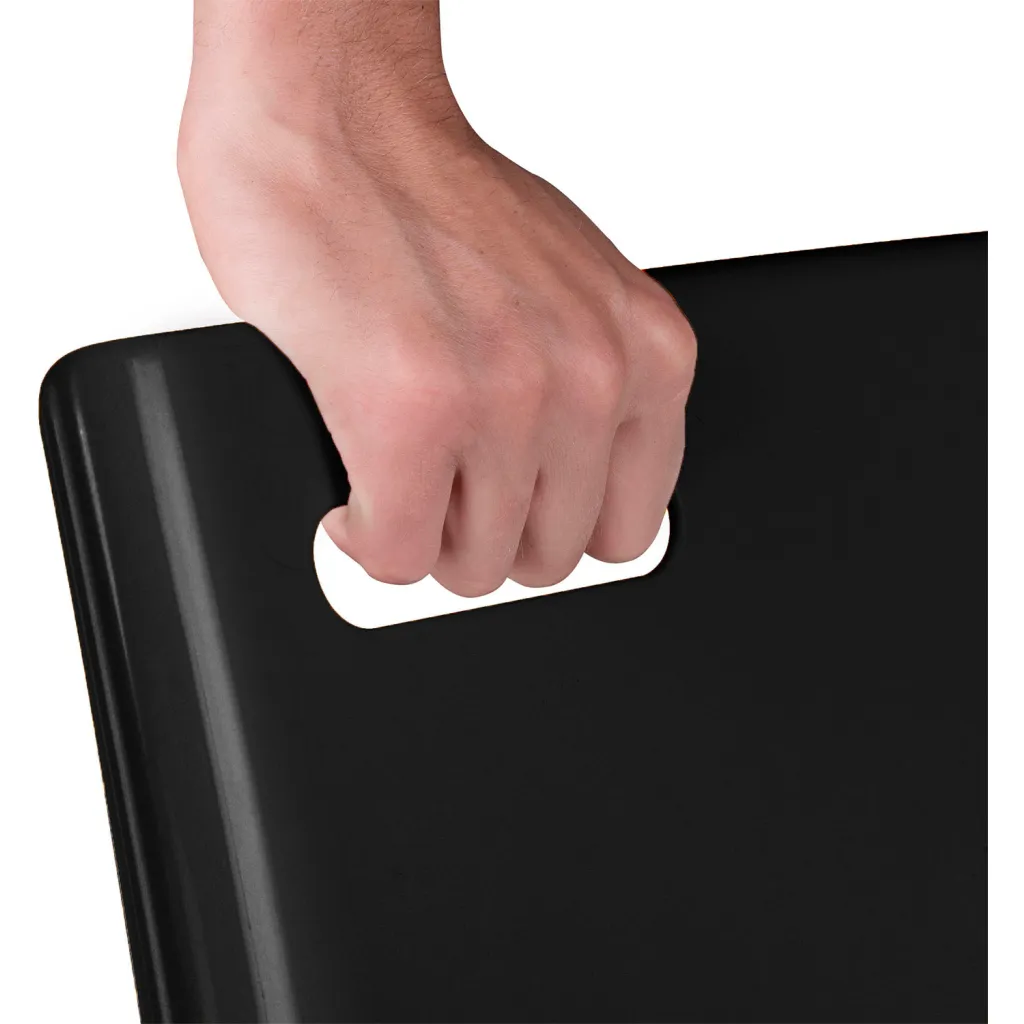 Close-up of hand holding black chair