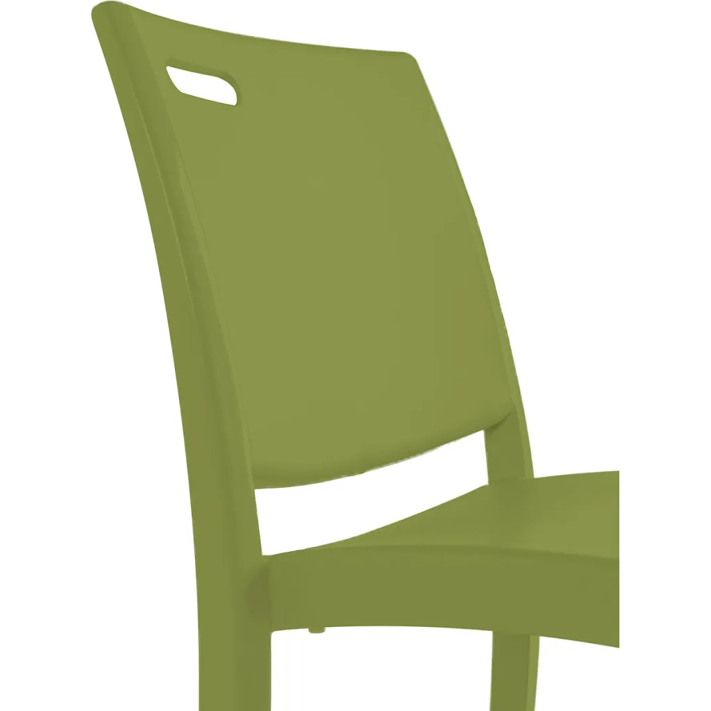 Green chair from side angle