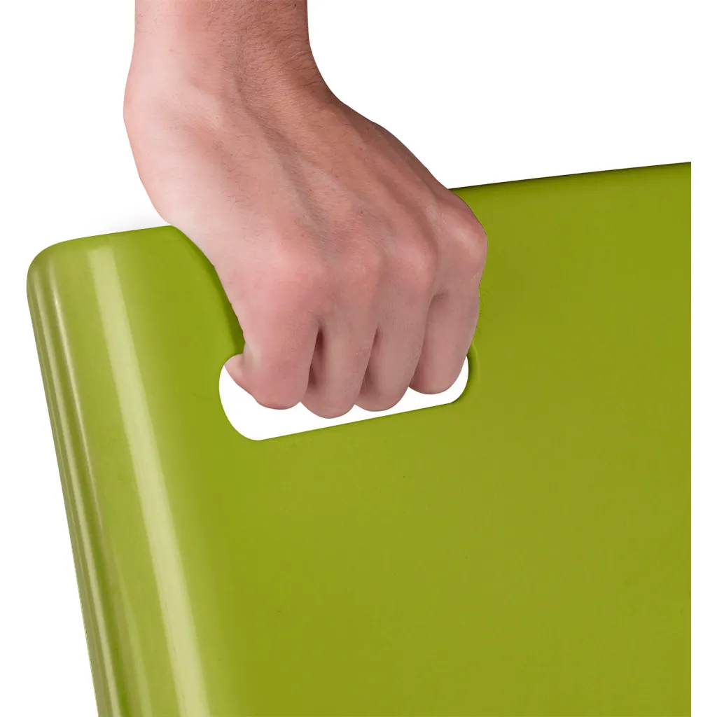 Hand holding green chair handle