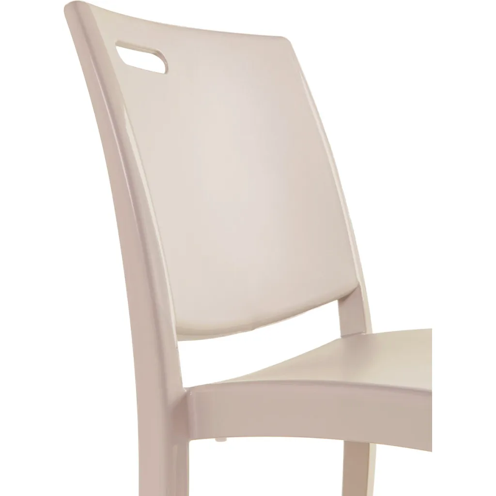 Close-up of beige plastic chair back