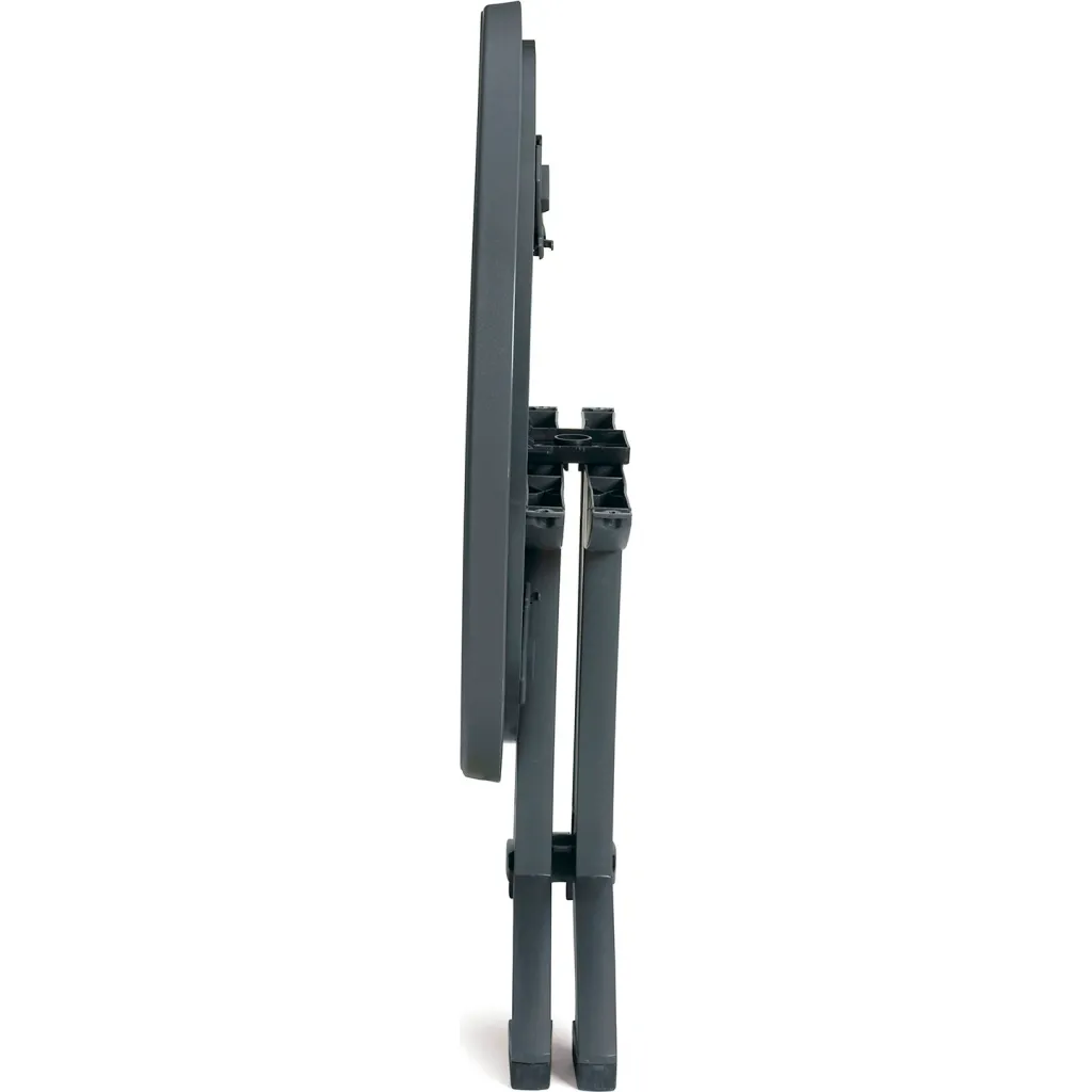 Side view of folded gray patio table