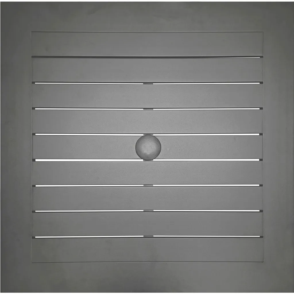 Close-up of slatted surface with hole and cover