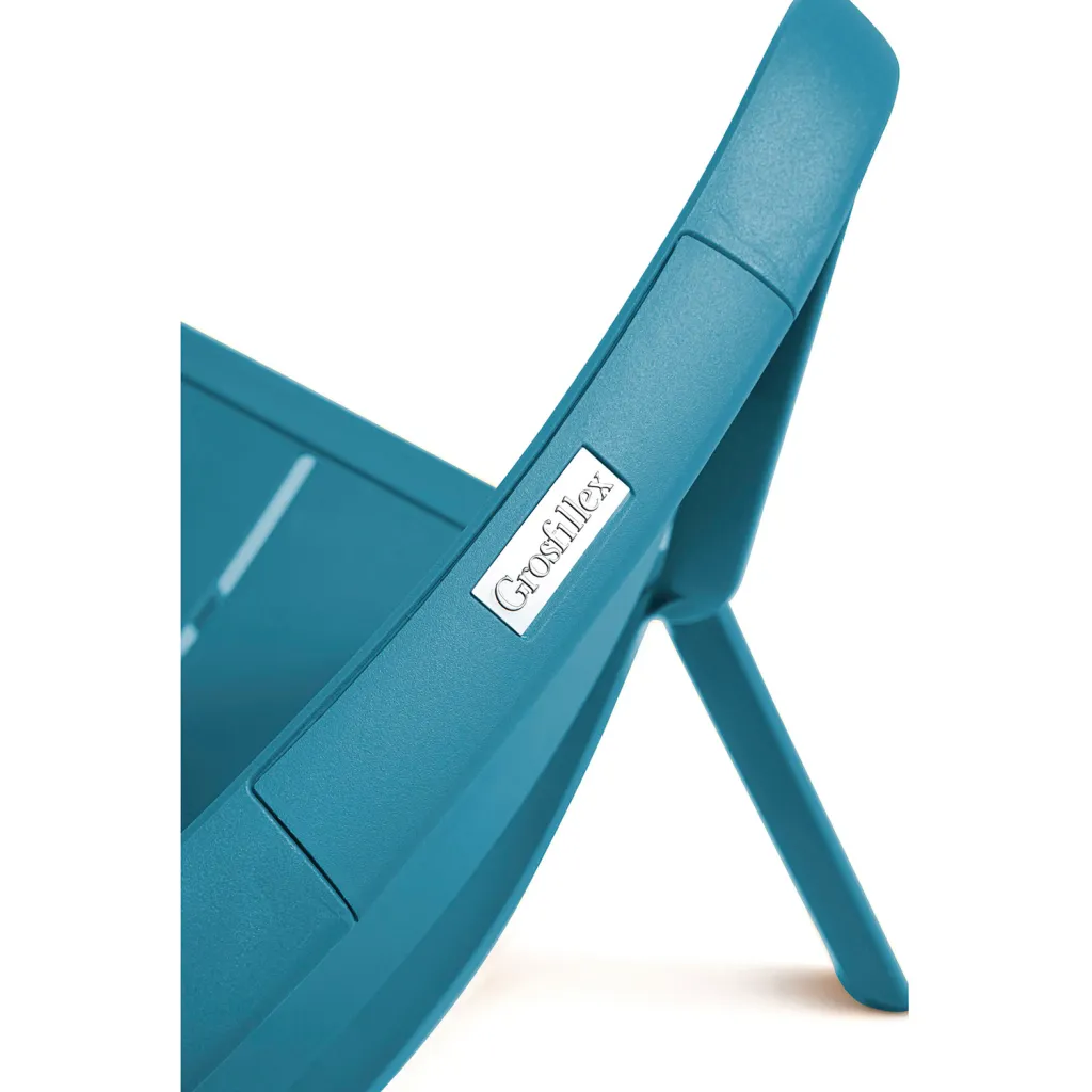 Close-up of chair frame with Grosfillex label