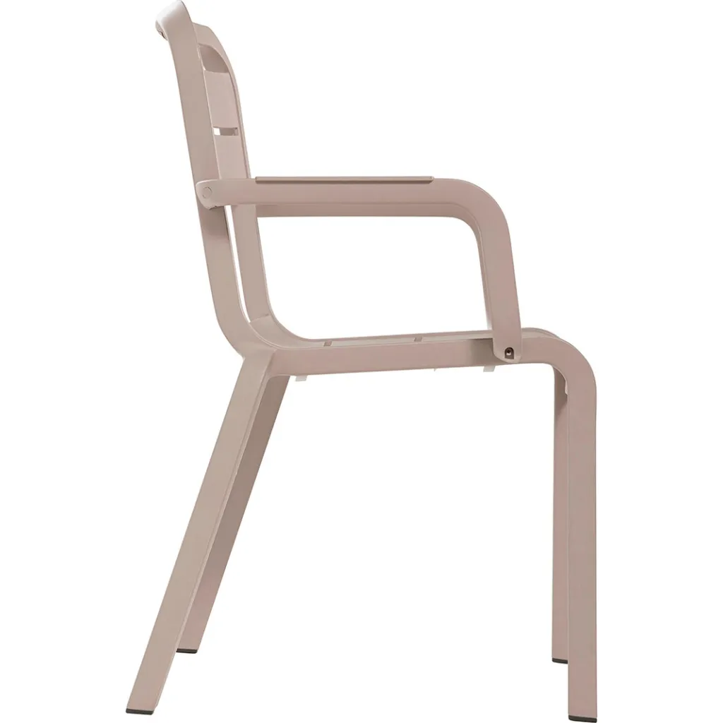 Beige chair with armrests, side view