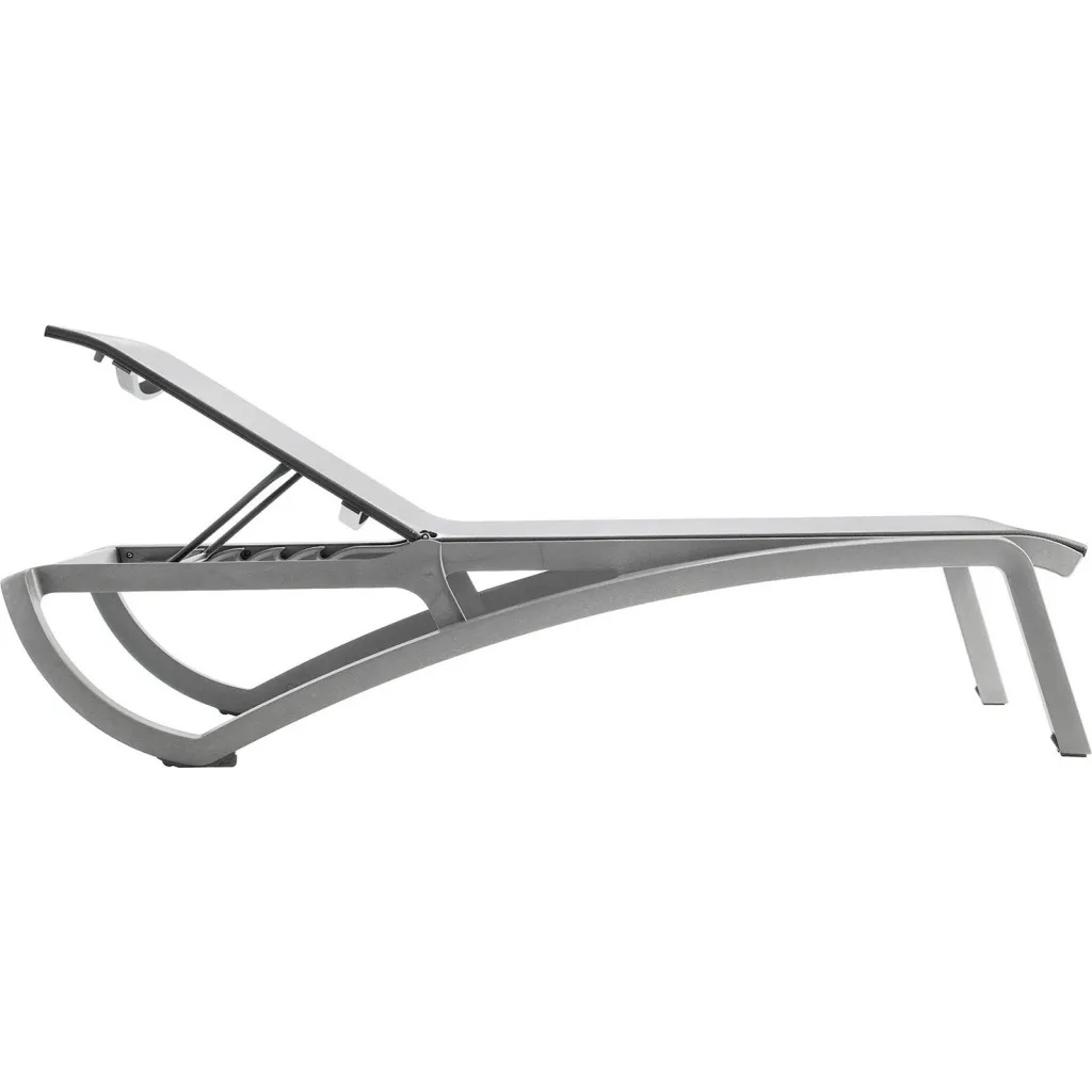 Side view of gray outdoor chaise lounge chair with adjustable backrest