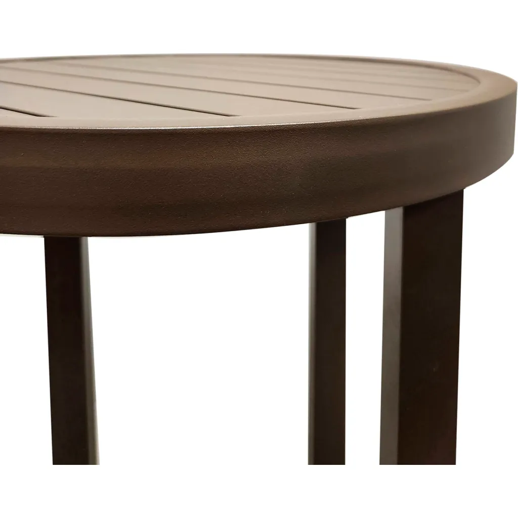 Close-up of brown outdoor table edge and legs
