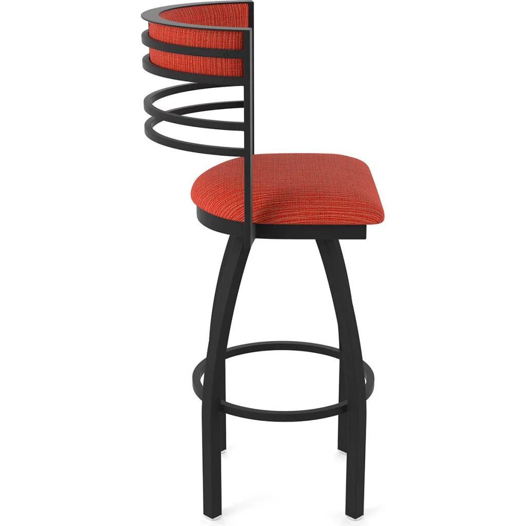 Red and black bar stool with spiral backrest