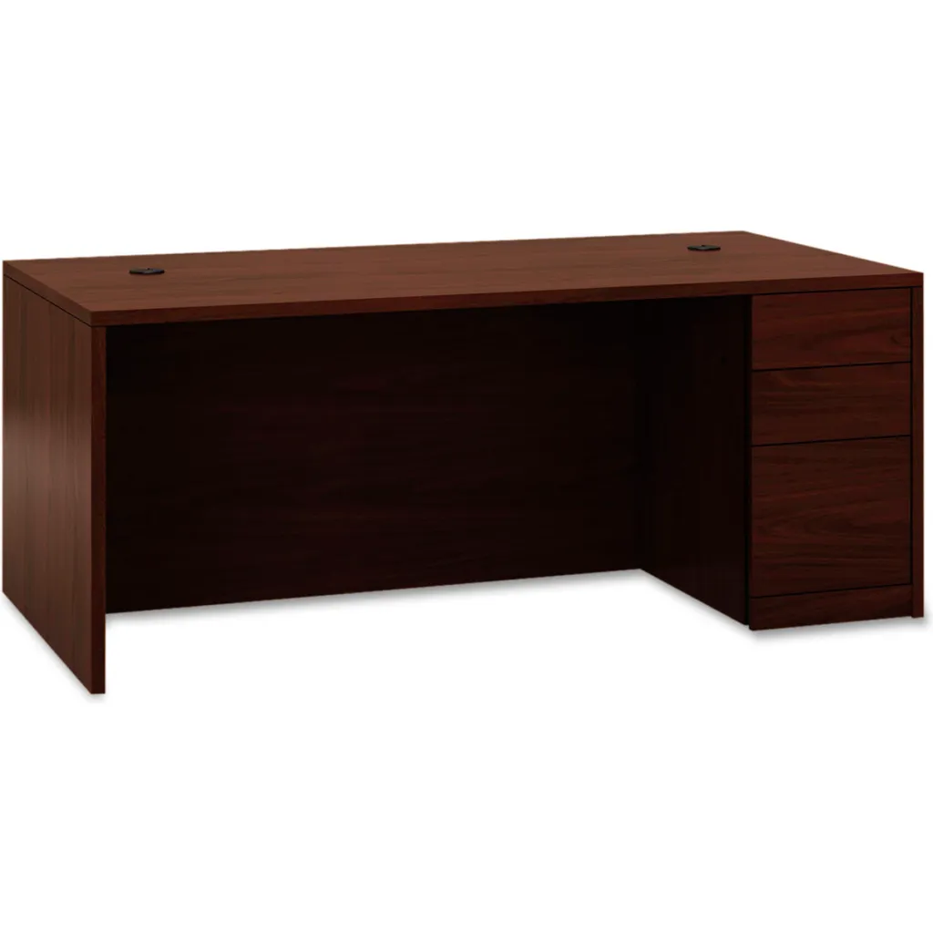 Brown desk with three drawers on the right side