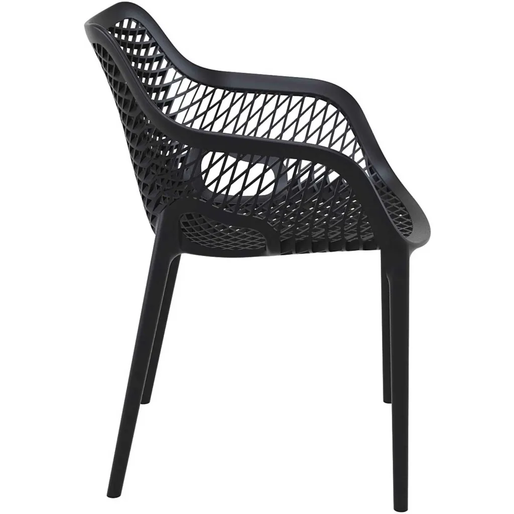 Black plastic chair with woven seat and backrest