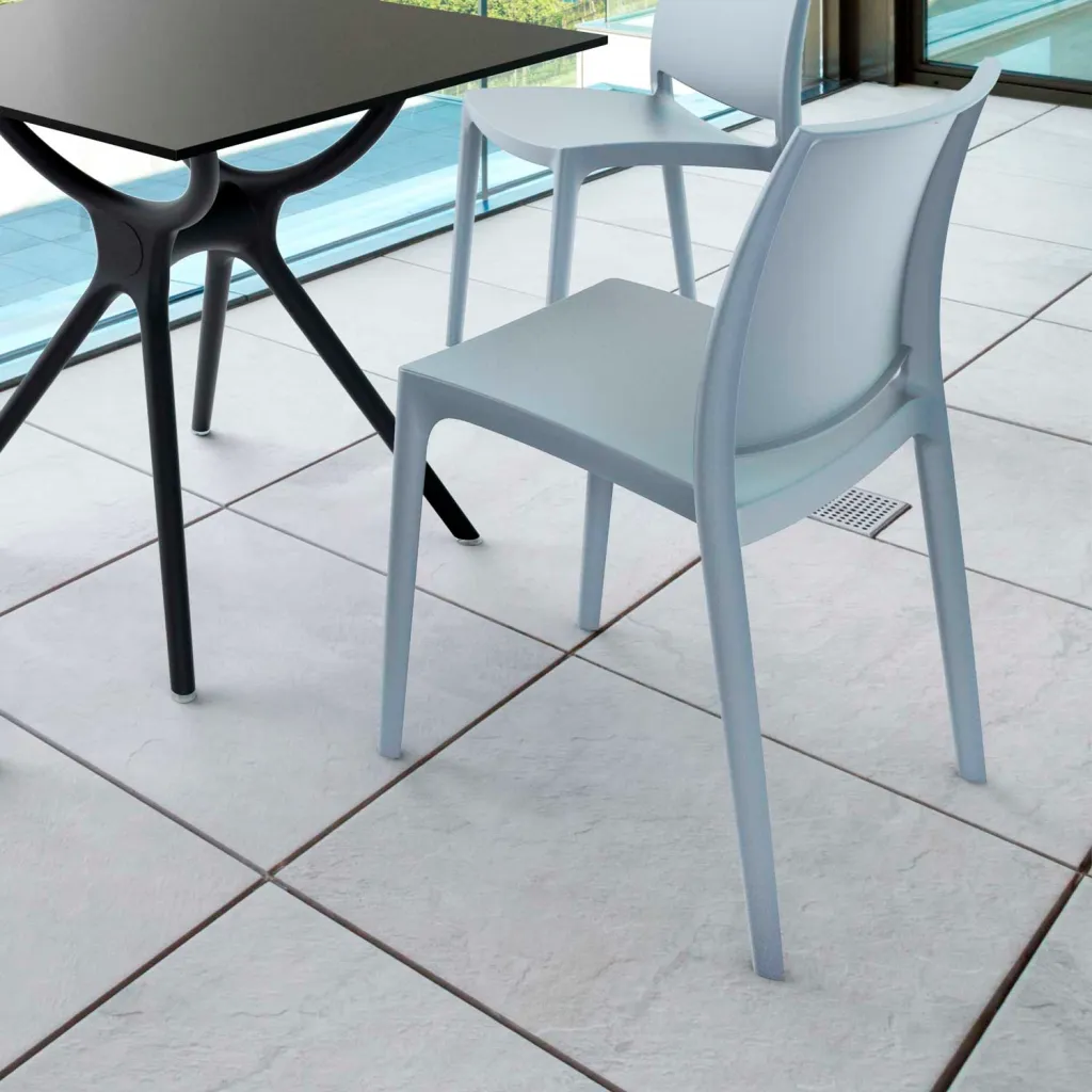 White chair and black table
