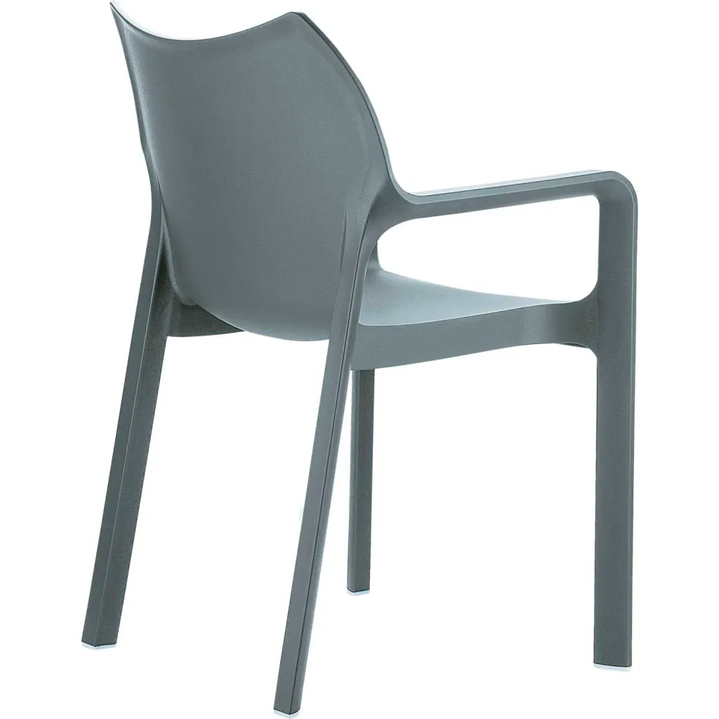 Gray chair with armrests from behind