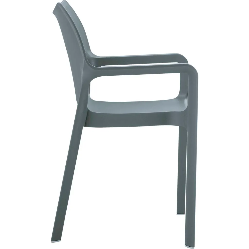Gray chair with armrests from the side