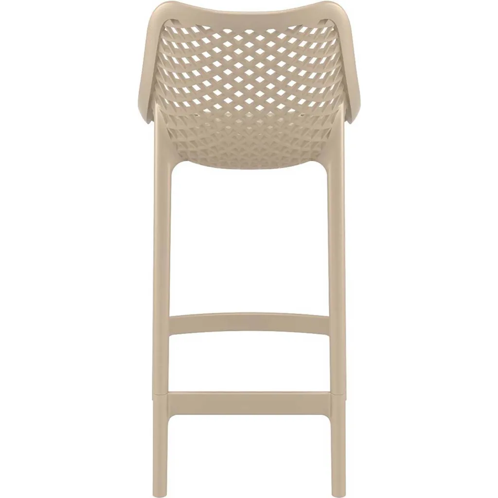 Tan plastic bar stool from rear