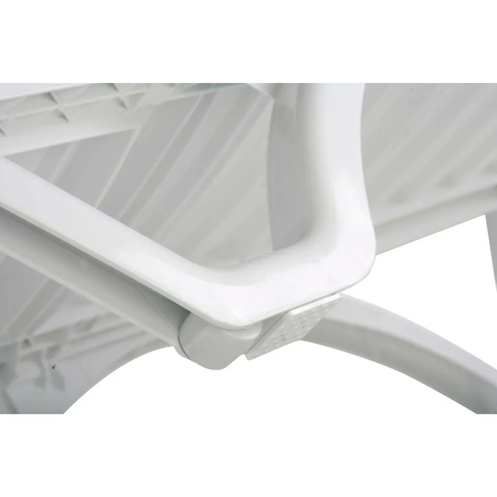 Close-up of white plastic lounge chair frame