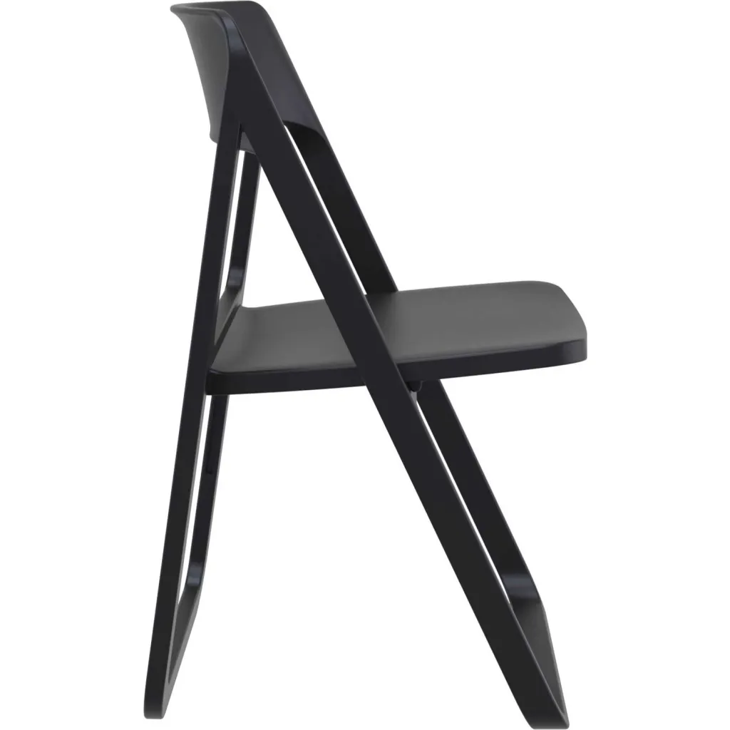 Black folding chair from the side