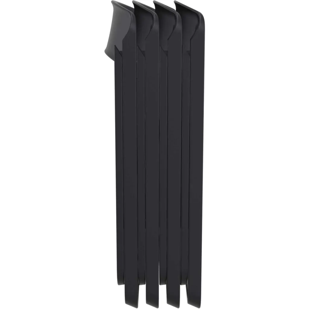 Stack of black folding chairs