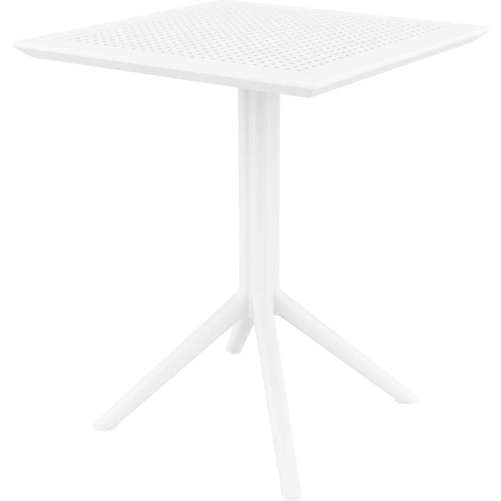 White outdoor table with perforated top