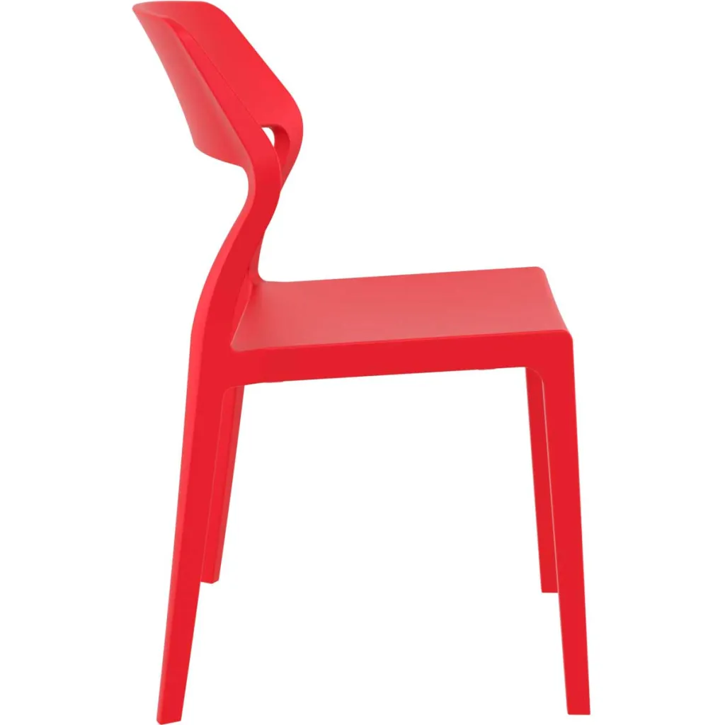 Red plastic chair with back and armrest from side