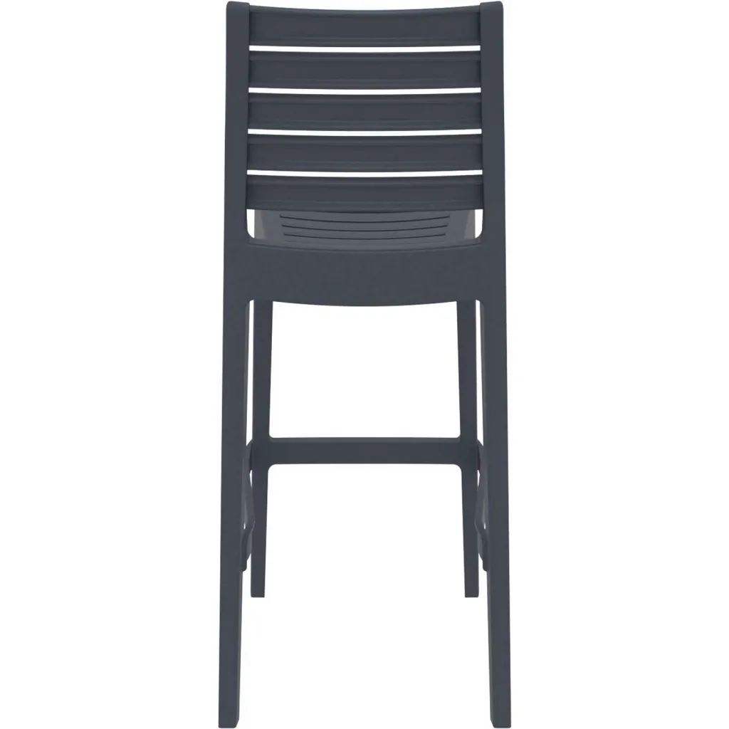 Gray plastic bar stool with slatted back and seat