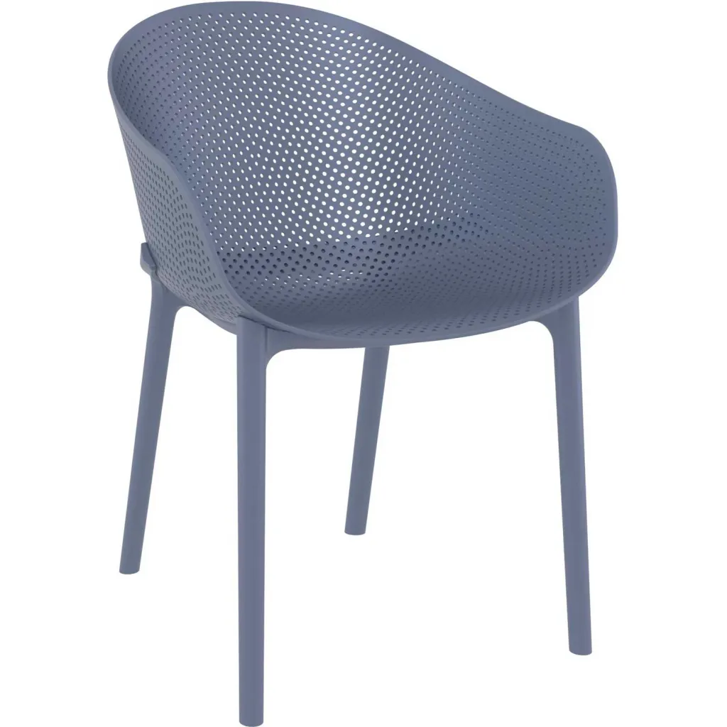 Gray outdoor chair with perforated seat