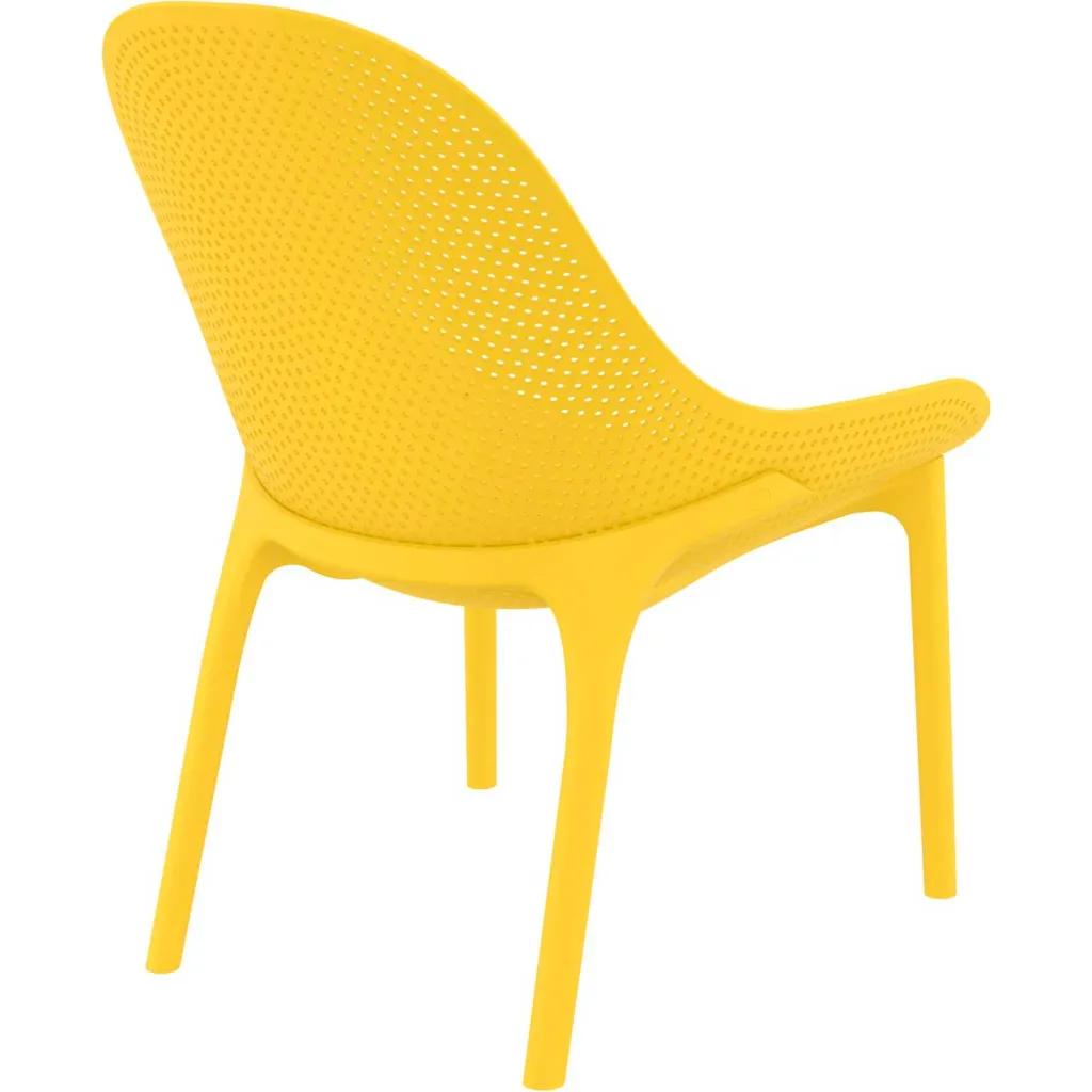 Yellow chair with perforated seat and backrest from different angle