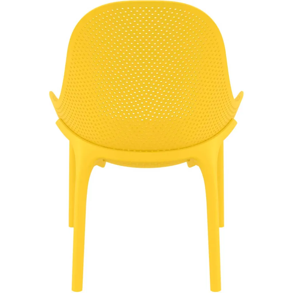 Yellow chair with perforated seat and backrest from rear view