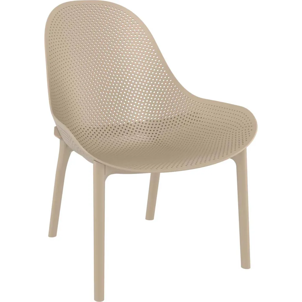 Beige plastic chair with perforated seat and back