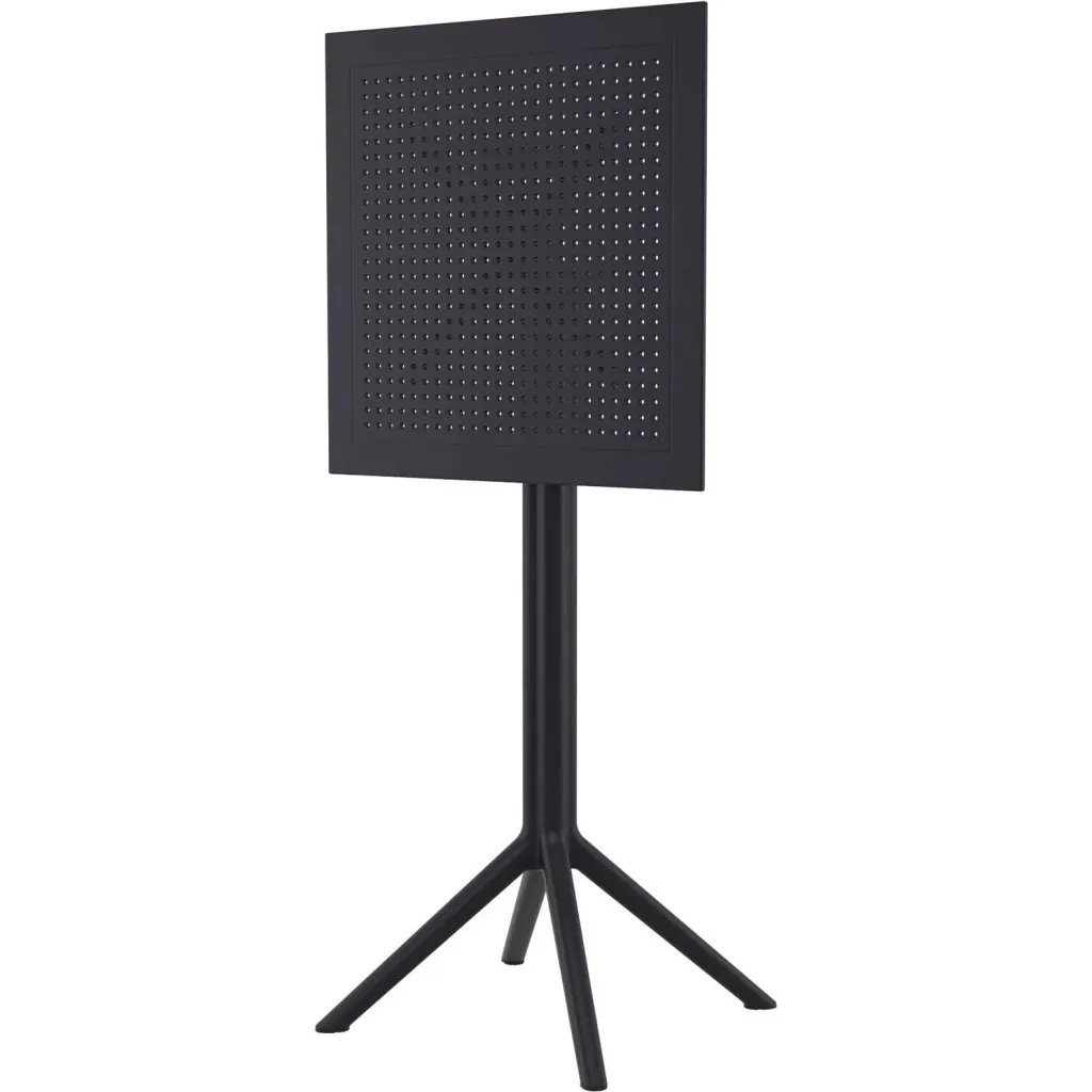 Black outdoor bar table with perforated top