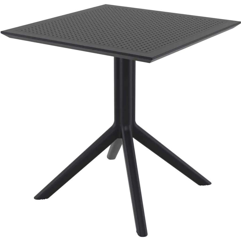 Black square outdoor table with perforated top
