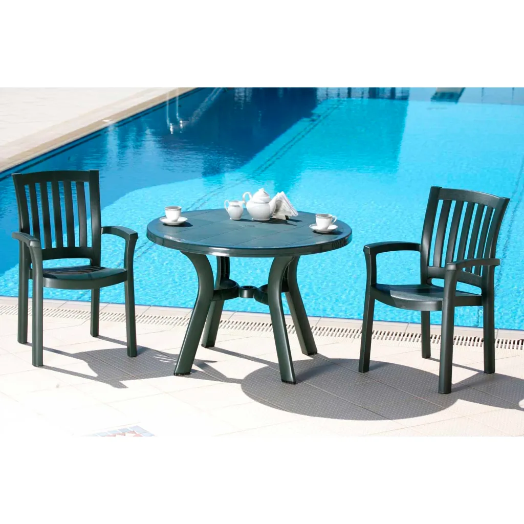 Black plastic outdoor table and chairs