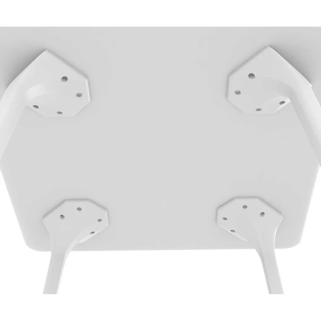 Bottom of white table showing mounting holes