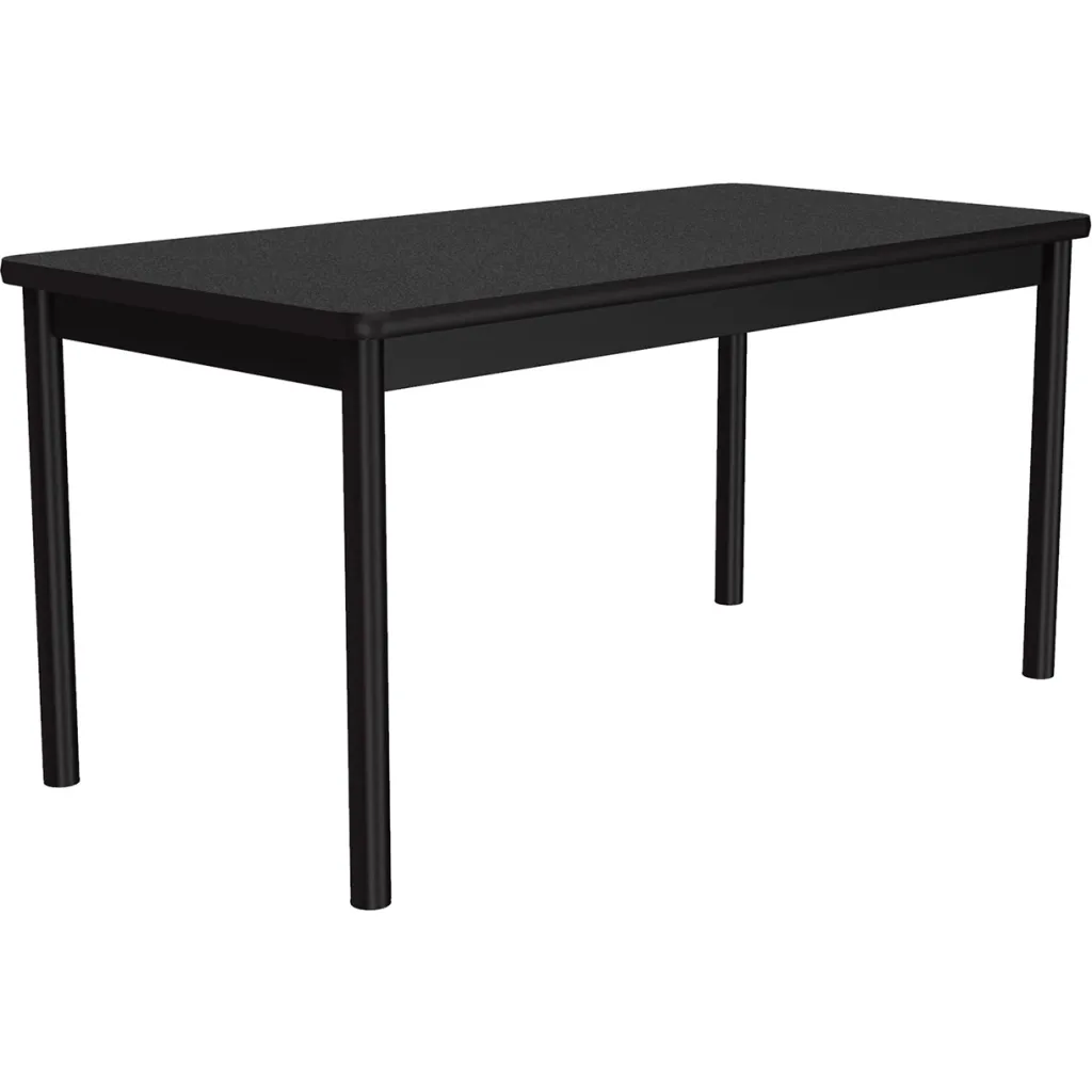 A black table with four legs from an angle