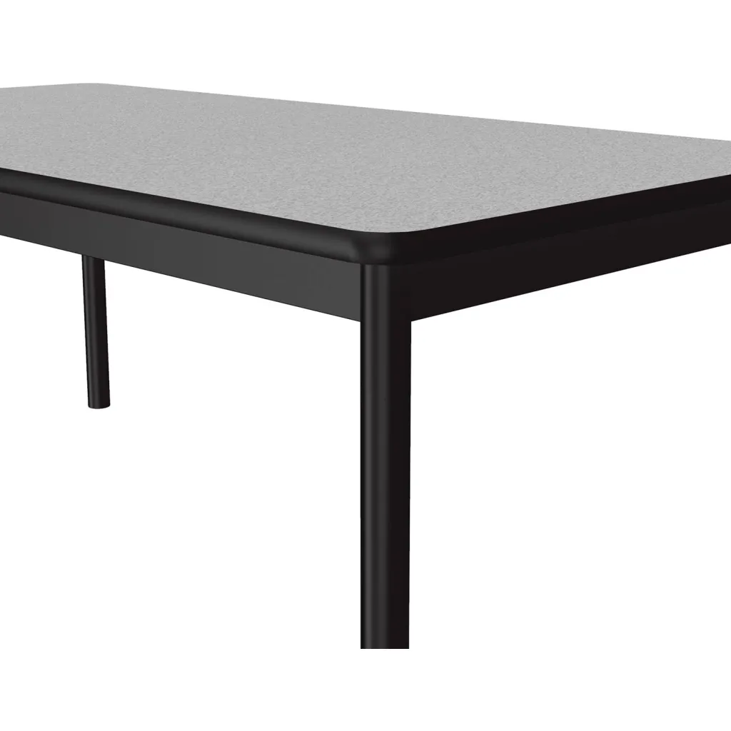 A close-up of a black table with a gray top