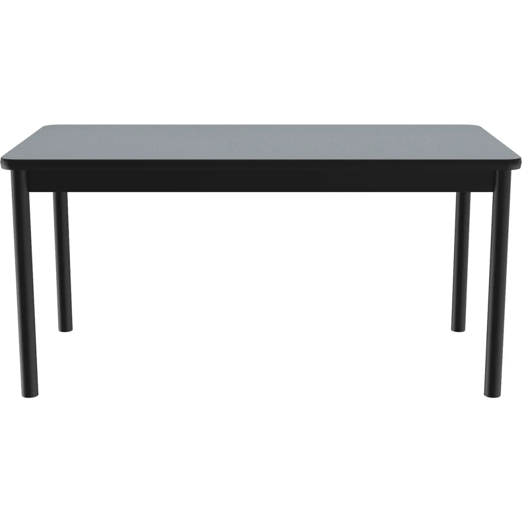 A black table with a gray top from the side.