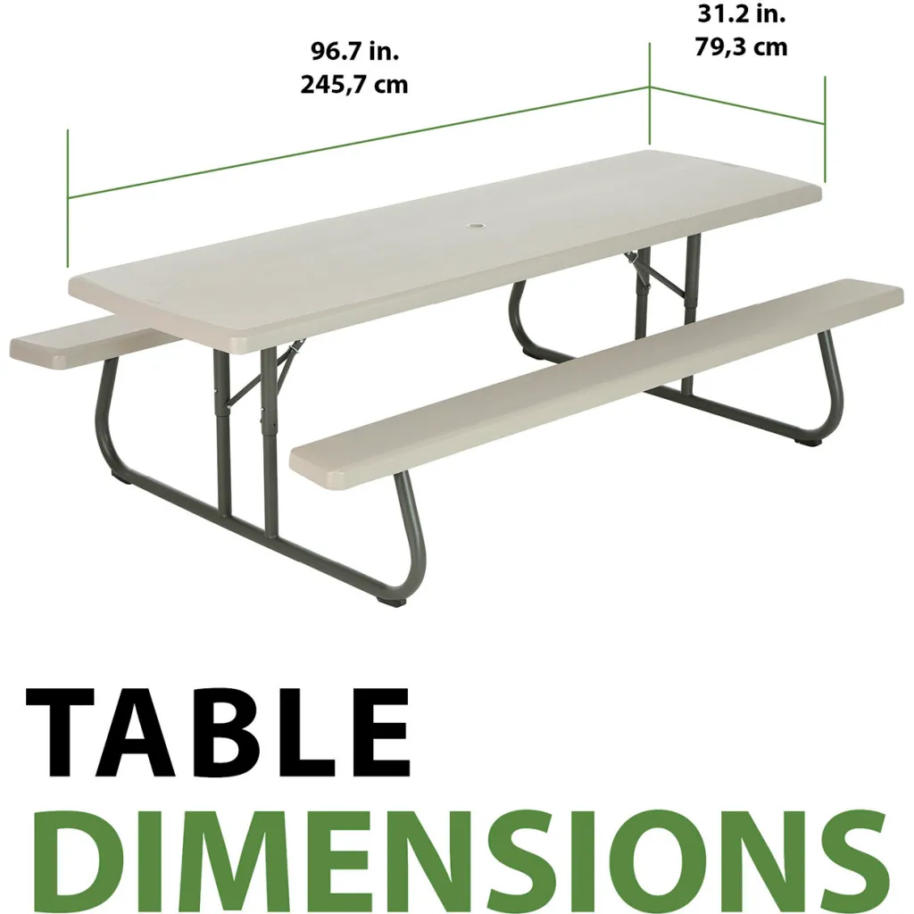Detailed dimensions of the picnic table