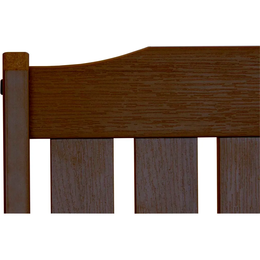 Close-up of brown wooden bench backrest and slats