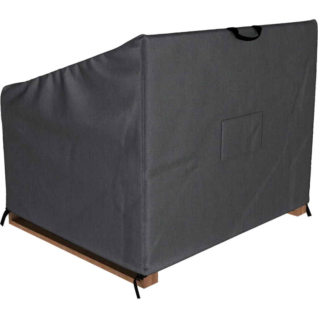 Furniture cover with black fabric and handle from side view