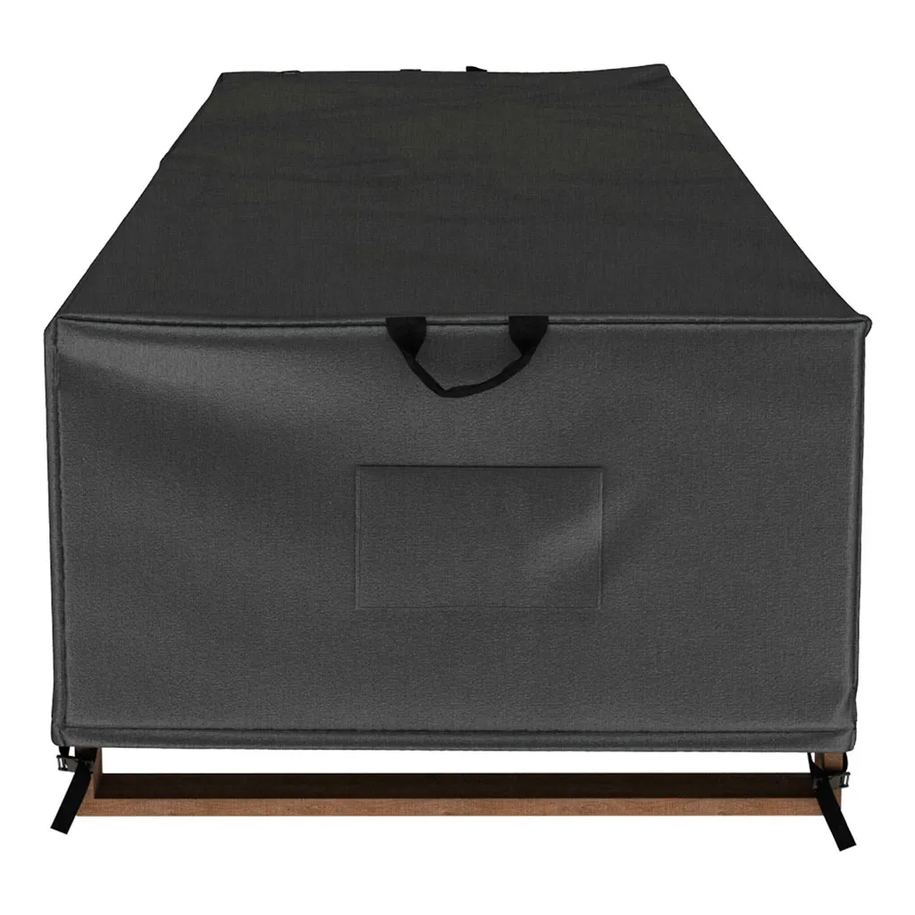 Black rectangular cover with handle and wooden base