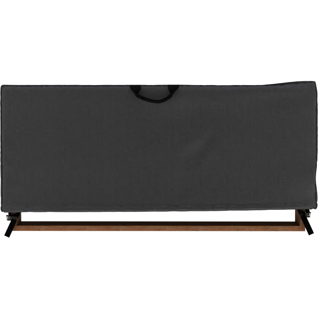 Back of black square storage ottoman cover