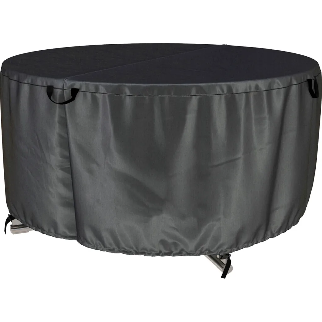 Black round fire pit cover with handles