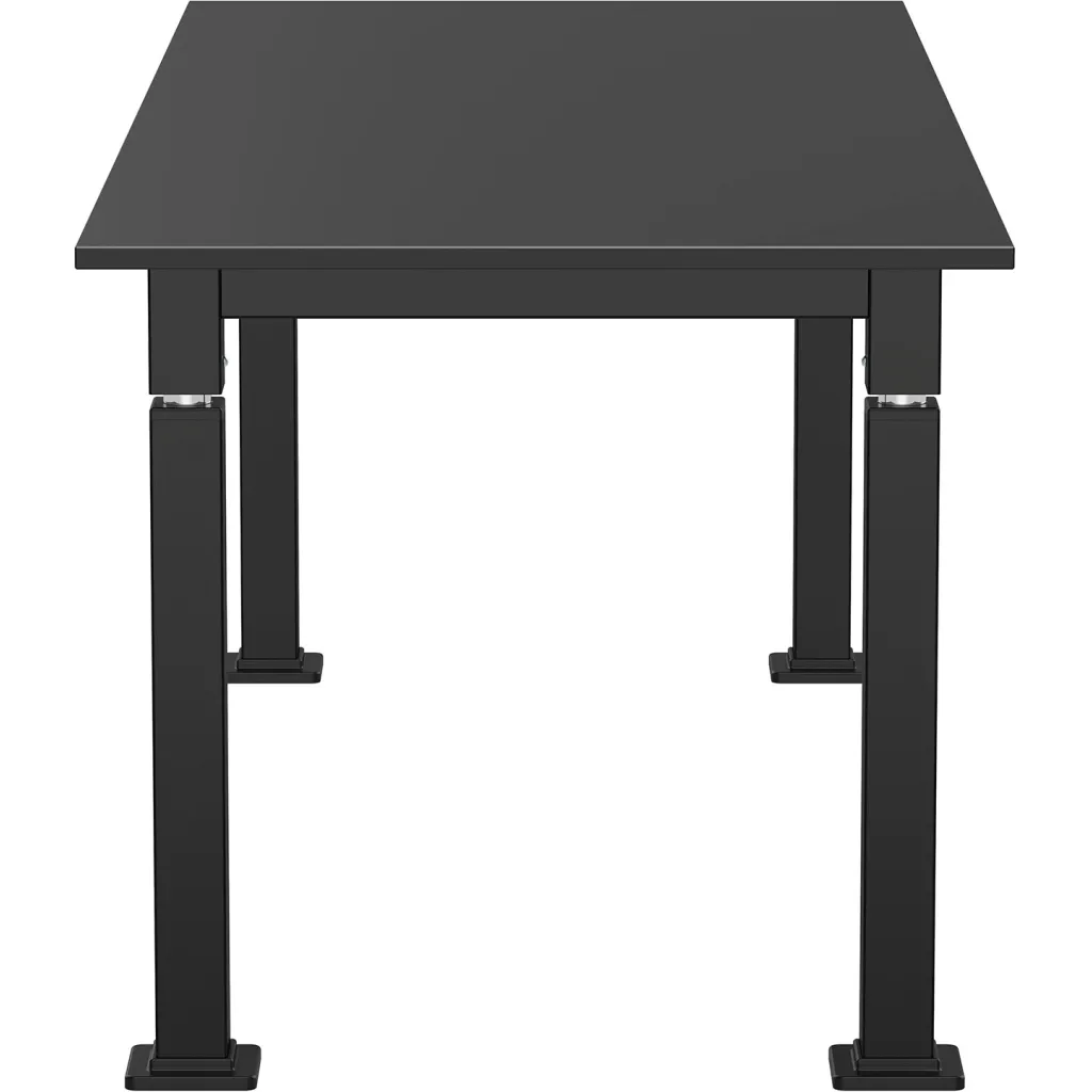 Black metal table from side view